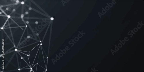 Fotografie Abstract digital network structure with connected nodes and glowing dots on dark