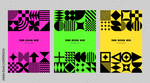 Set of Modern Geometric Poster Templates with Colorful Shapes