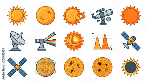 Foto Dynamic Astronomy and Solar System Educational Icons Set with Telescopes Satelli