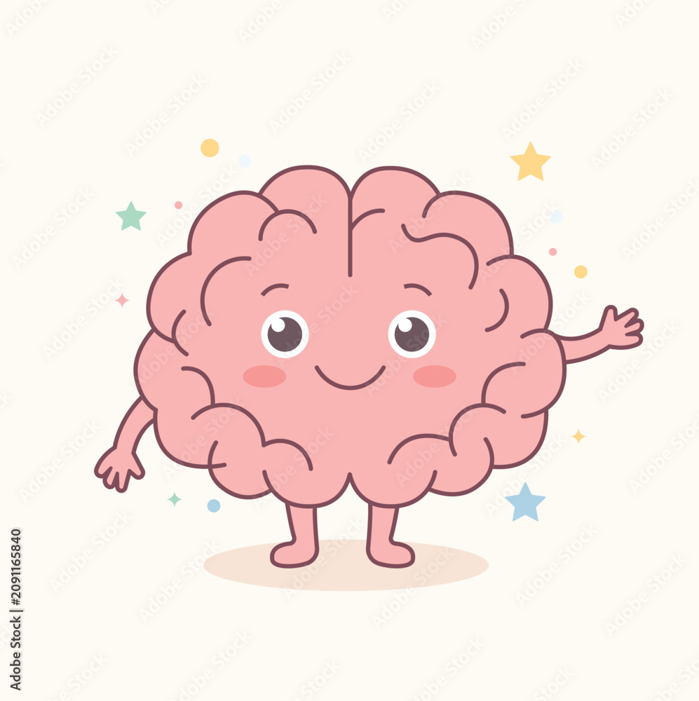 Obraz premium Cute Brain Cartoon Character
