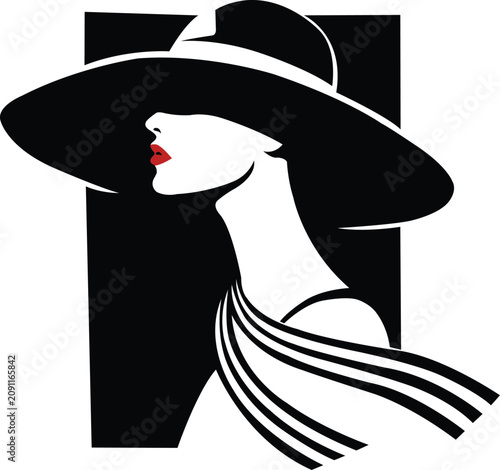 Minimalist fashion portrait of elegant woman wearing hat and scarf. Modern luxury vector illustration
