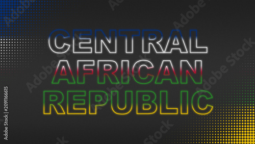 Blue, White, Green, Yellow and Red Neon Central African Republic Text Digital Halftone Typography Illustration