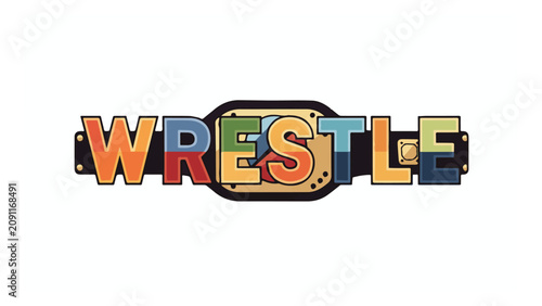 Colorful bold wrestle text with shadow effect on white background suitable for sports and fitness branding and event promotion