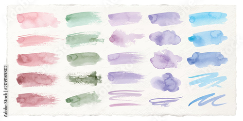 Abstract Watercolor Background with Colorful Brush Strokes Hand Drawn Paint Elements Vector Collection on Textured Paper Design