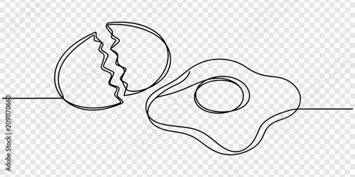 Bild auf Leinwand broken egg continuous line vector illustration, Open cracked eggshell one line colored continuous drawing