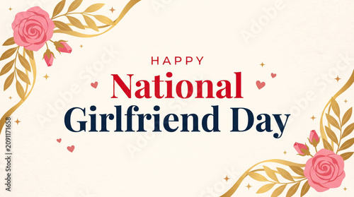 Happy national girlfriend day decorative graphic with flowers