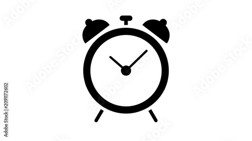 Back to school, Black alarm clock icon, vector clock symbol, time management, schedule illustration isolated on White Background
