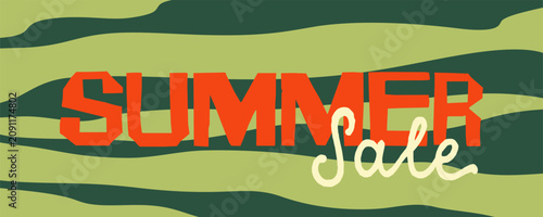 Summer sale banner with watermelon pattern hand drawn vector for marketing