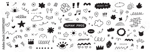 Hand drawn doodle elements set. Sketch arrows, highlights and organic shape collection. For notes, planners, presentations and creative design projects.