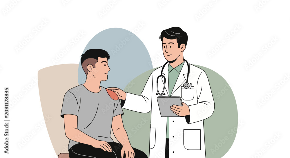 Fototapeta premium Doctor examining patient with care and reassurance, healthcare concept illustration