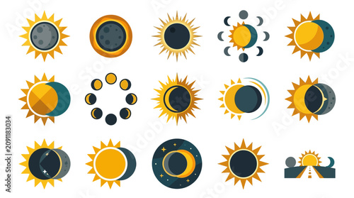 Tableau sur toile Elegant Collection of Colorful Solar and Lunar Eclipse Illustrations with Sun Mo