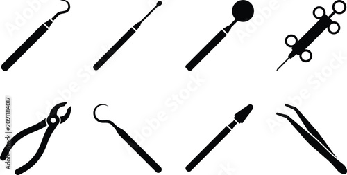 Φωτογραφία Dental Tools and Medical Instrument Black Glyph Icon Set Isolated on White Backg