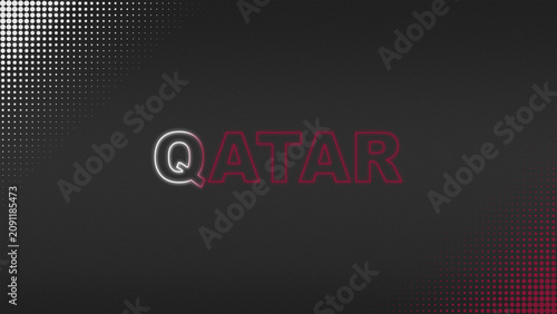 Maroon and White Neon Qatar Text Digital Halftone Typography Illustration