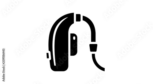 Black Hearing Aid Icon with Tube and Earpiece on White Background