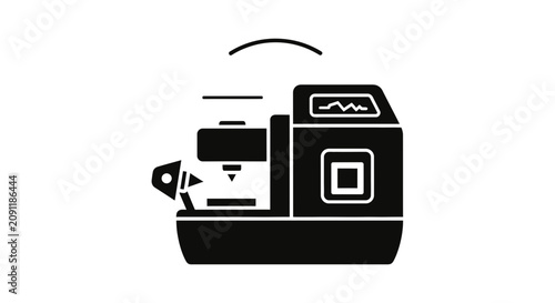Black Icon of a Key Cutting Machine with a Curved Line Above