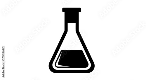 Black Icon of a Laboratory Flask with Liquid, Science and Chemistry Concept