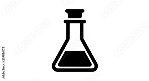 Black Icon of a Laboratory Flask with Cork Stopper and Liquid