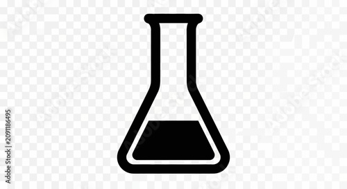 Black laboratory flask icon with liquid, science and research symbol