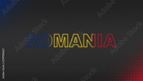 Blue, Yellow and Red Neon Romania Text Digital Halftone Typography Illustration
