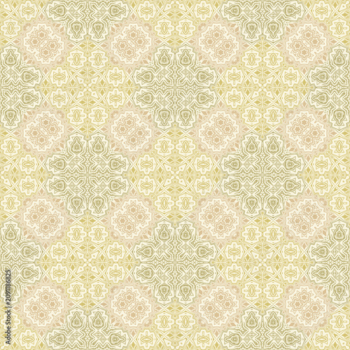 Seamless geometric pattern with abstract floral elements.