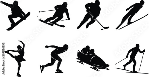 Canvas Print Winter sports and seasonal games icon set featuring athletes and competitive win