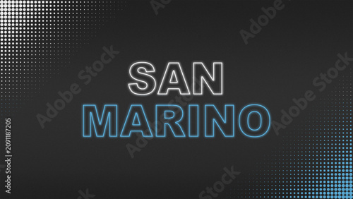 Blue and White Neon San Marino Text Digital Halftone Typography Illustration