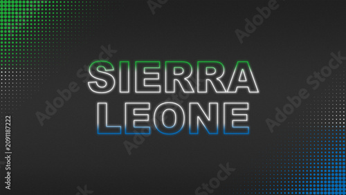 Green, White and Blue Neon Sierra Leone Text Digital Halftone Typography Illustration