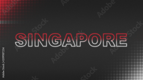 Red and White Neon Singapore Text Digital Halftone Typography Illustration