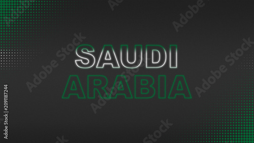 Green and White Neon Saudi Arabia Text Digital Halftone Typography Illustration