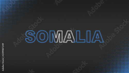 Light Blue and White Neon Somalia Text Digital Halftone Typography Illustration
