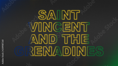 Blue, Yellow and Green Neon Saint Vincent And The Grenadines Text Digital Halftone Typography Illustration