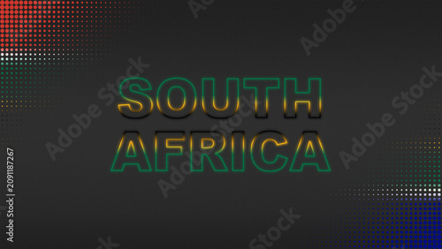 Green, Yellow, Black, White, Red and Blue Neon South Africa Text Digital Halftone Typography Illustration