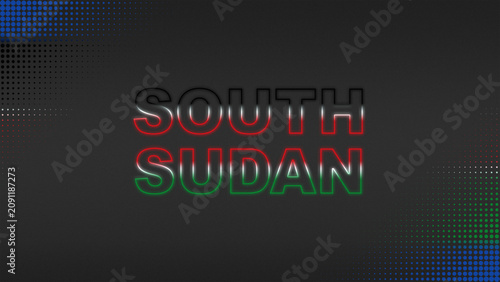 Black, Red, Green, Blue, Yellow and White Neon South Sudan Text Digital Halftone Typography Illustration