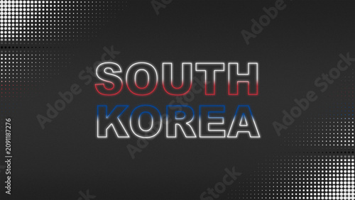 White, Red, Blue and Black Neon South Korea Text Digital Halftone Typography Illustration