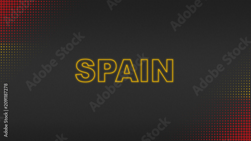 Red and Yellow Neon Spain Text Digital Halftone Typography Illustration