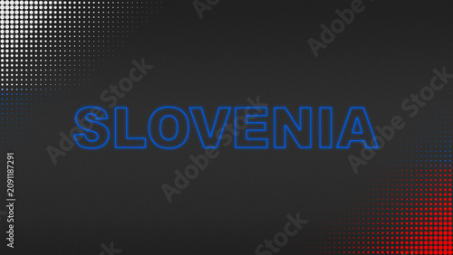 White, Blue and Red Neon Slovenia Text Digital Halftone Typography Illustration