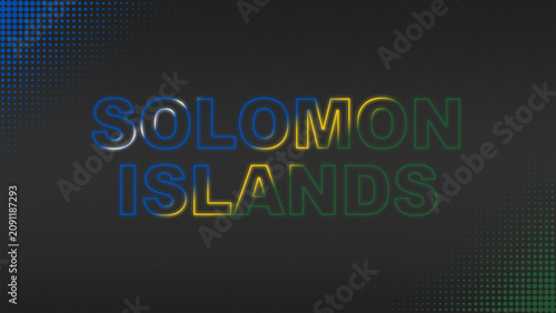 Blue, Green, Yellow and White Neon Solomon Islands Text Digital Halftone Typography Illustration