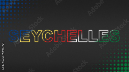 Blue, Yellow, Red, White and Green Neon Seychelles Text Digital Halftone Typography Illustration