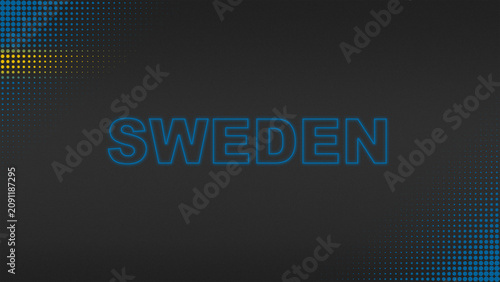 Blue and Yellow Neon Sweden Text Digital Halftone Typography Illustration