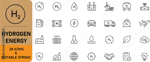 Quadro su tela A set of 28 hydrogen energy line icons