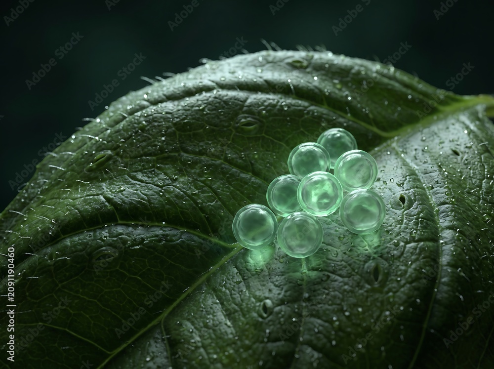 Fototapeta premium Cyclosporiasis Parasite Oocysts Contaminating Fresh Basil Green Leaf Macro