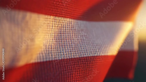 Macro close up of woven red and white striped fabric texture