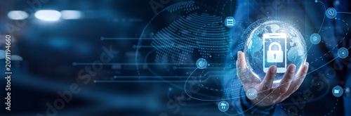 Fotografija Security expert hold circle in hand to strengthen the global Mobile Security network infrastructure