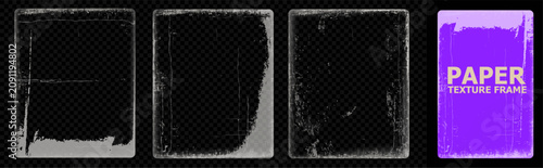 Bild auf Leinwand Grunge vintage film frame overlay set with distressed scratched borders, worn paper texture edges and transparent background for retro photo design