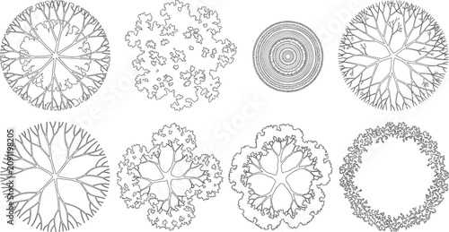 Foto Top View Tree Canopy Collection with Circular Landscape Architecture Symbols and