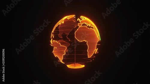 Digital earth globe rotating on black background