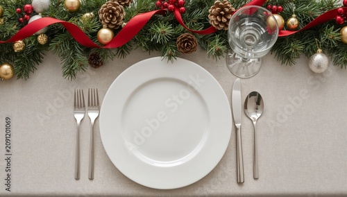 Setting a Festive Table With Plates, Utensils, and Decorations During a Holid...