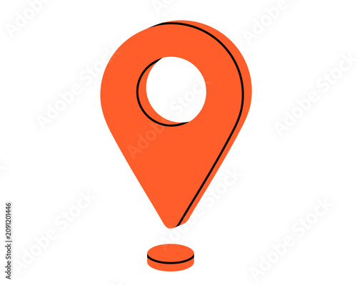 Hand drawn illustration of map location pin. Flat vector navigation geotag sticker doodle. Delivery route mark icon. Find a place. Destination address geolocation sign. Isolated.