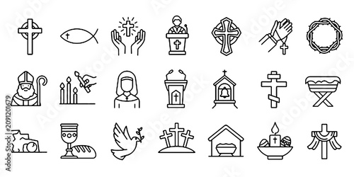 Foto line icons realted to christianity, christ, church, religion, god