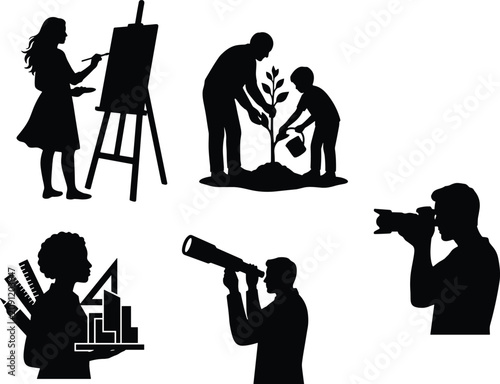 Schilderij op canvas Creative and Intellectual Professional Activity Silhouette Icon Set